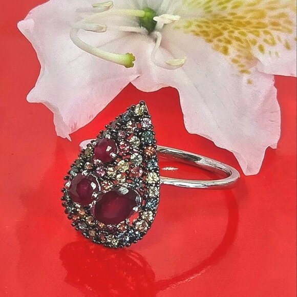 925 Sterling Silver Ring with Natural Ruby & Sapphire Gemstone - Picture 10 of 10